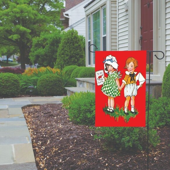 VALENTINES DAY Vintage Design NEW Red and White Double Sided Retro 12 x 18 inche - Picture 7 of 10